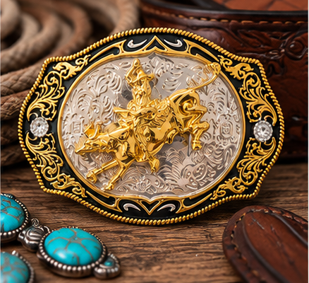 Rodeo Gold Bull Rider Belt Buckle | Branding Iron Western Wear