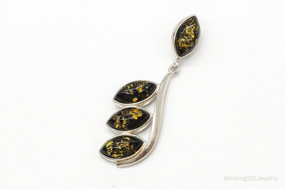 Vintage Amber Modernist Sterling Silver Necklace Pendant
