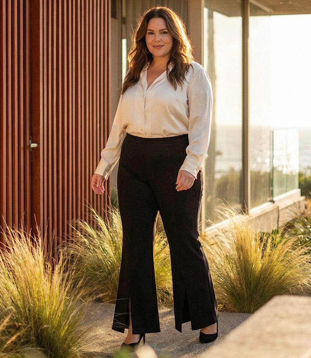 Plus Size Faux Suede Front Slit Pants