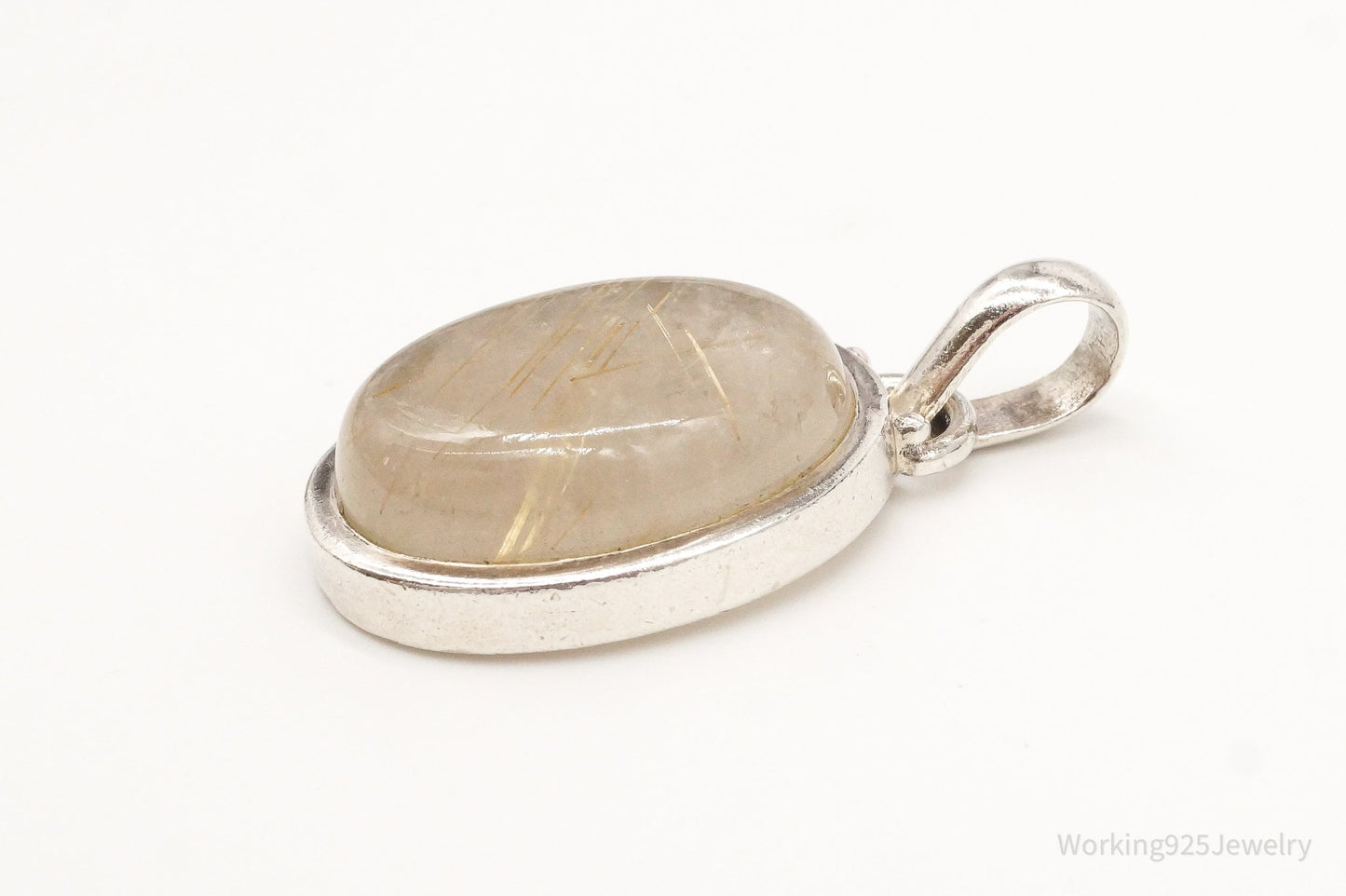 Vintage Designer SJ Rutilated Quartz Sterling Silver Pendant