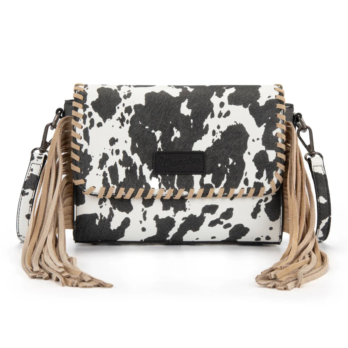 Wrangler Cow Print Fringe Crossbody Bag