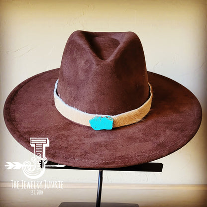 **Boho Western Felt Hat w/ Choice of Leather Hat Band w/ Turquoise Slab-Brown 980h