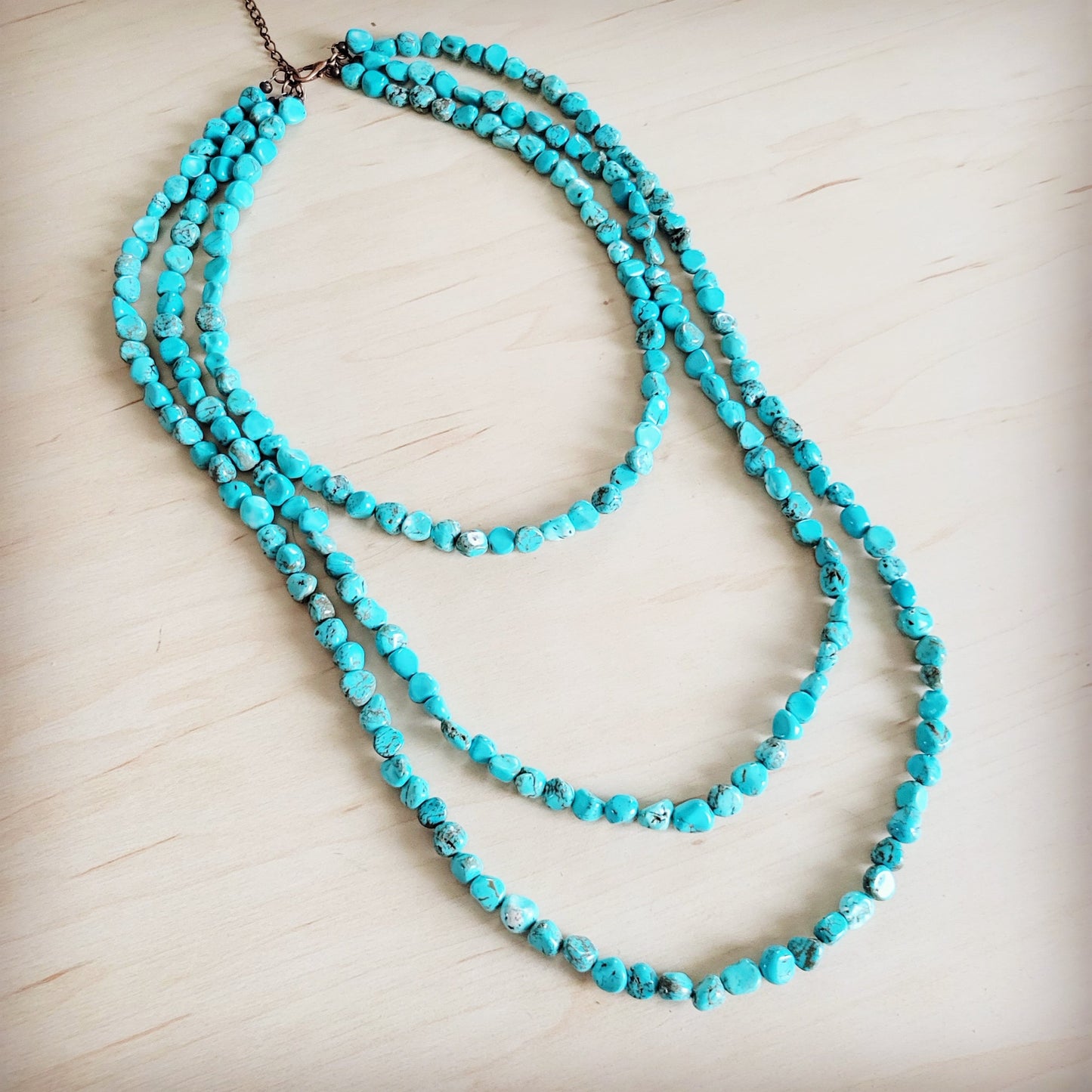 Triple Strand Layered Western Boho Small Dyed Turquoise Necklace 263p