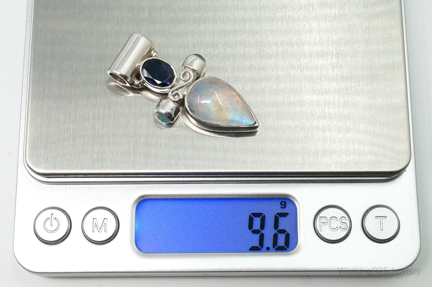 Large Vintage SJ Amethyst Blue Topaz Moonstone Sterling Silver Pendant