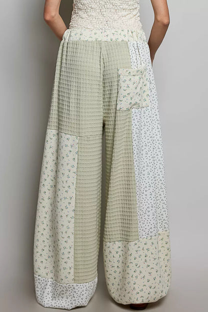 POL Patchwork Mixed Knit Wide Leg Pants