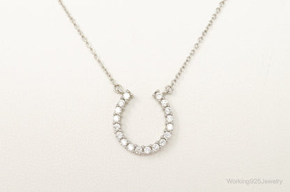 Vintage Horse Shoe Cubic Zirconia Sterling Silver Necklace