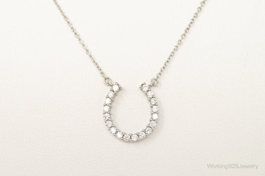 Vintage Horse Shoe Cubic Zirconia Sterling Silver Necklace