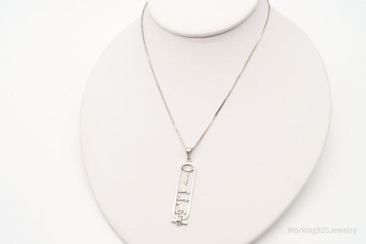 Vintage Large Egyptian Cartouche Sterling Silver Necklace