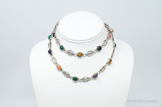 Vintage Modernist Multi Gem Sterling Silver Necklace
