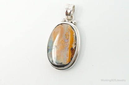 Large Vintage Opalized Agate Sterling Silver Necklace Pendant
