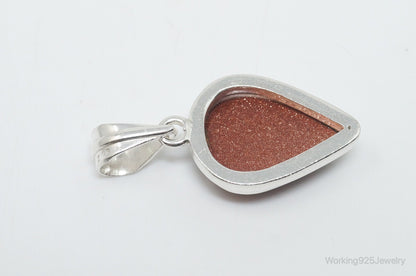 Vintage Large Goldstone Sterling Silver Southwestern Necklace Pendant