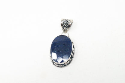 Vintage Designer BJC Lapis Lazuli Bali Scroll Sterling Silver Necklace Pendant