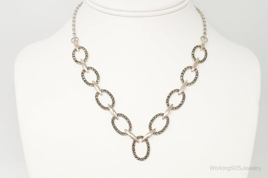 Vintage Marcasite Art Deco Oval Link Sterling Silver Necklace