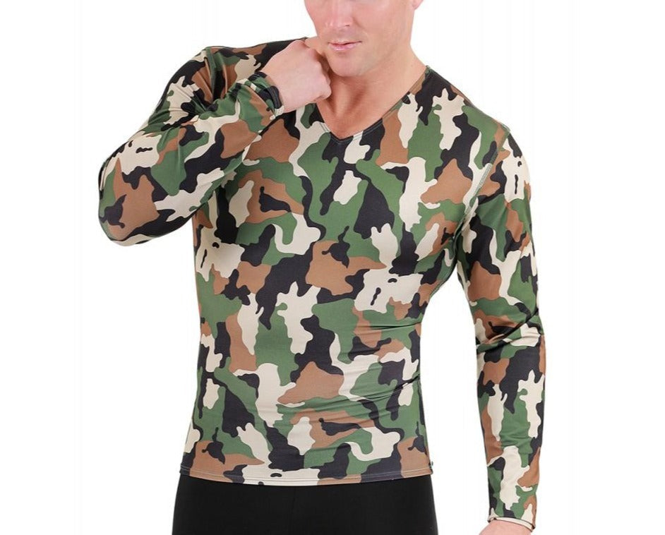 Insta Slim Big and Tall Camo Activewear Long Sleeve V-Neck 3VLST01BT