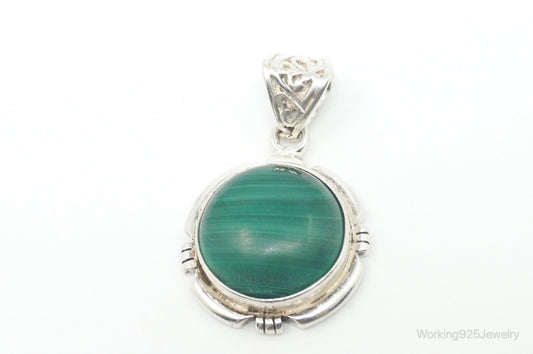 Vintage Southwestern Malachite Sterling Silver Necklace Pendant