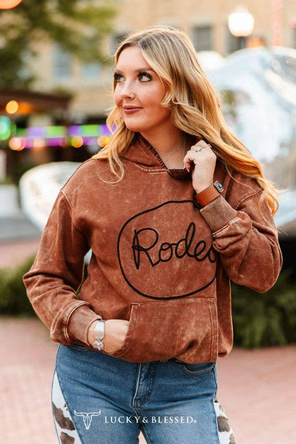 Camel Mineral Wash Rodeo Embroidered Detail Hoodie XL-3XL