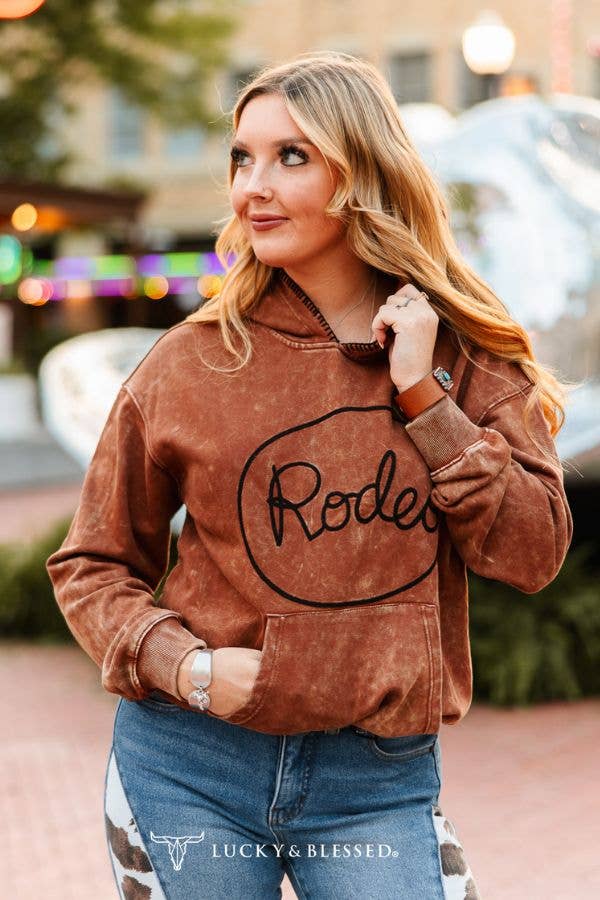 Camel Mineral Wash Rodeo Embroidered Detail Hoodie