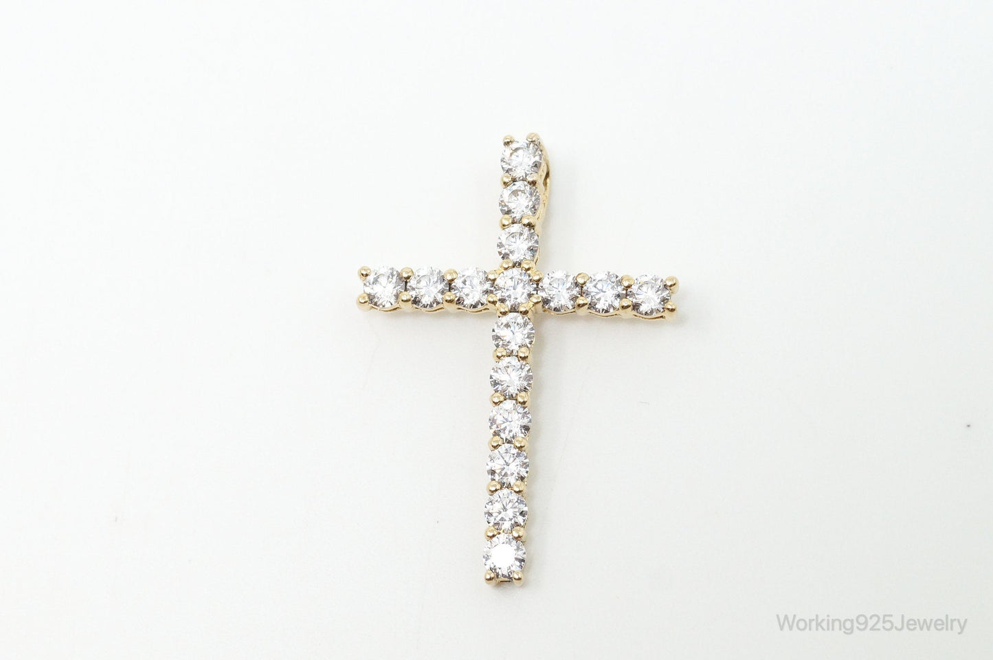 Vintage Cubic Zirconia Gold Vermeil Cross Sterling Silver Pendant