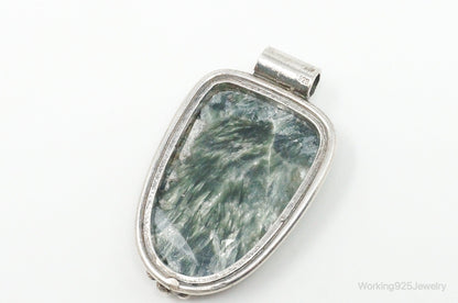 Vintage Large Green Seraphinite Sterling Silver Necklace Pendant