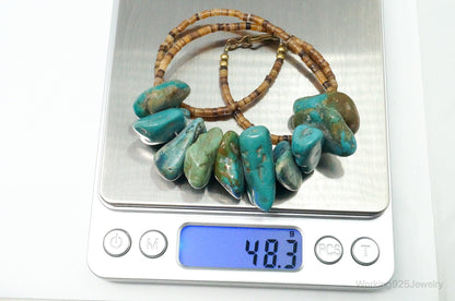 VTG Native American Turquoise Porcupine Quill Sterling Silver Thread Necklace