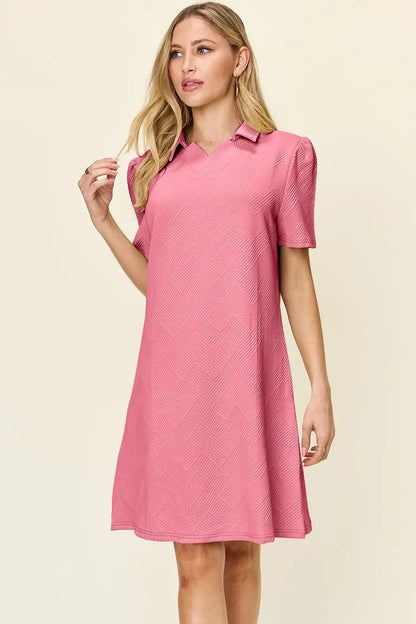 Double Take Textured Collared Short Sleeve Dress