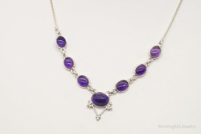 Vintage Amethyst Bib Style Silver Necklace