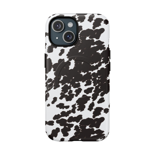 Cow Print Tough Magnetic Phone Case — Black & White Protective MagSafe Cover