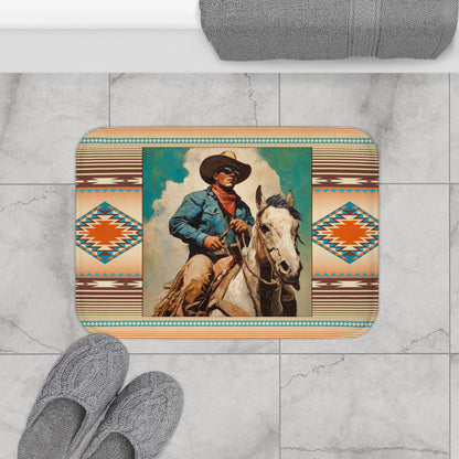 Southwestern Cowboy Bath Mat – Vintage Western Horse Rider Design
