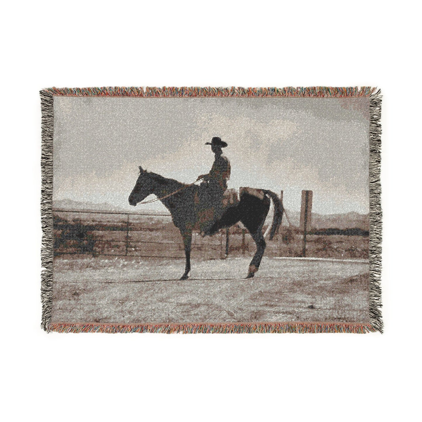 Cowboy Horse Woven Blanket — Rustic Western Decor Throw for Ranchers & Equestrians