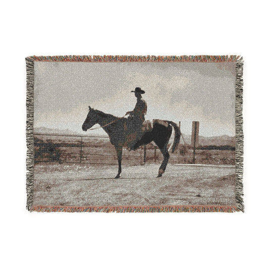 Cowboy Horse Woven Blanket — Rustic Western Decor Throw for Ranchers & Equestrians