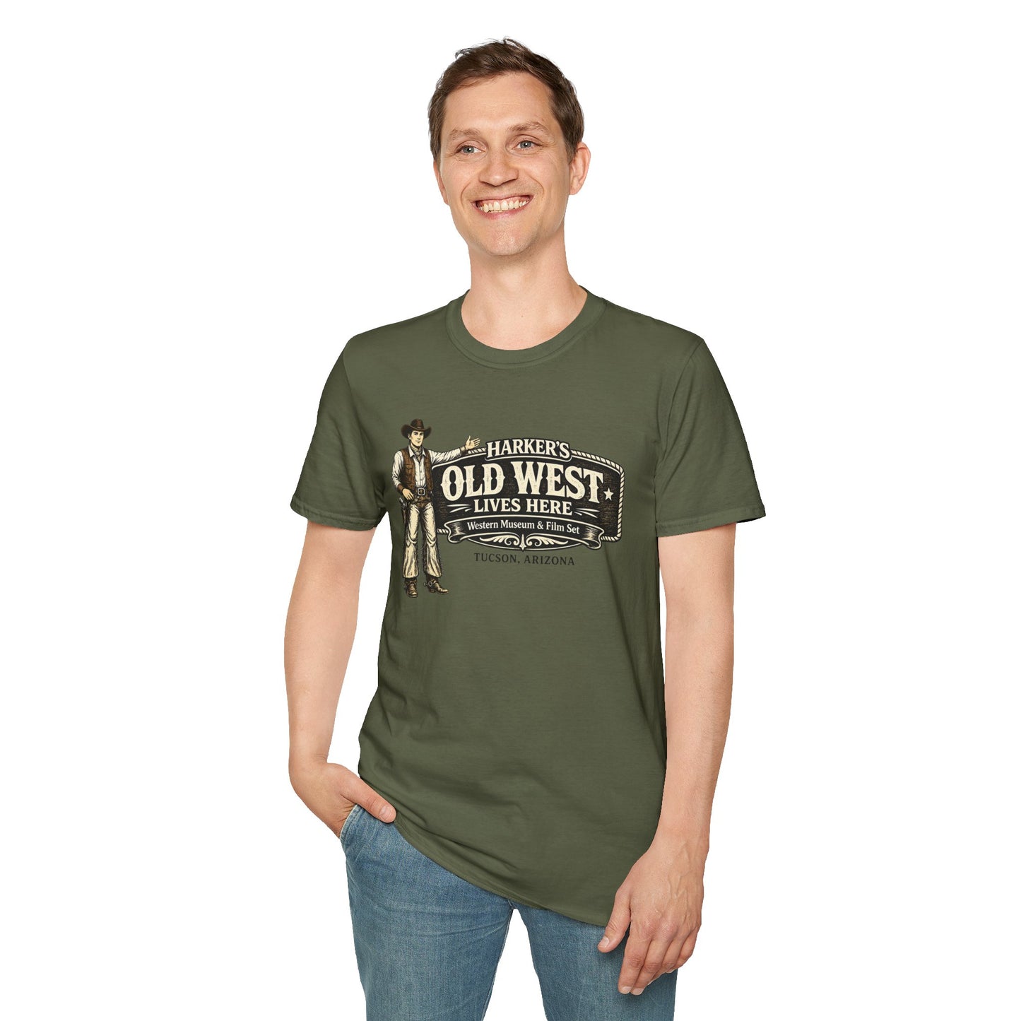 HARKER'S Old West Lives Here T-Shirt — Vintage Cowboy Tucson Graphic Tee