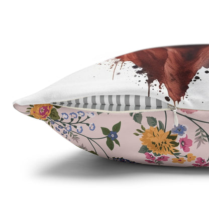 Floral Cow Pillowcase, Boho Farmhouse Decor, Country Living Accent, Cozy Home Gift, Rustic Animal Pillow Cover