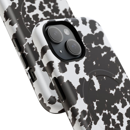 Cow Print Tough Magnetic Phone Case — Black & White Protective MagSafe Cover