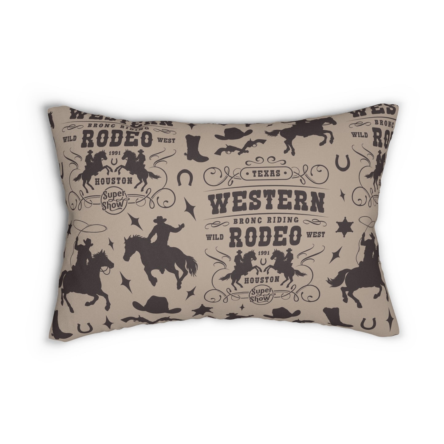 Western Rodeo Cowhide Lumbar Pillow — Rustic Cowboy Rodeo Print