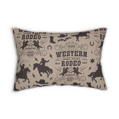 Western Rodeo Cowhide Lumbar Pillow — Rustic Cowboy Rodeo Print