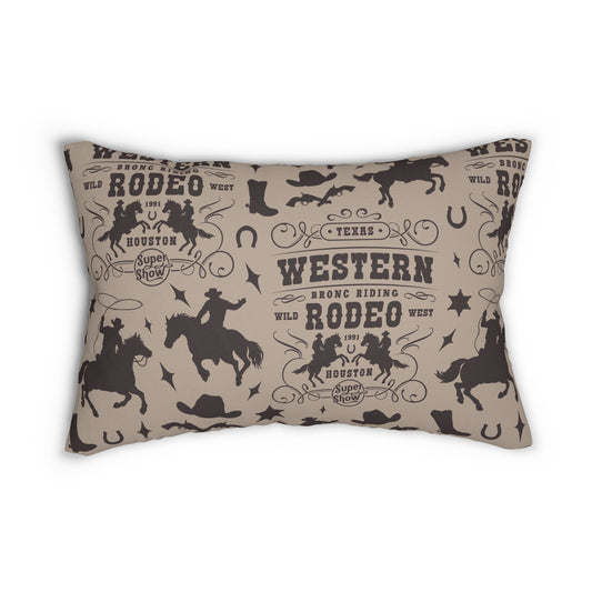 Western Rodeo Cowhide Lumbar Pillow — Rustic Cowboy Rodeo Print
