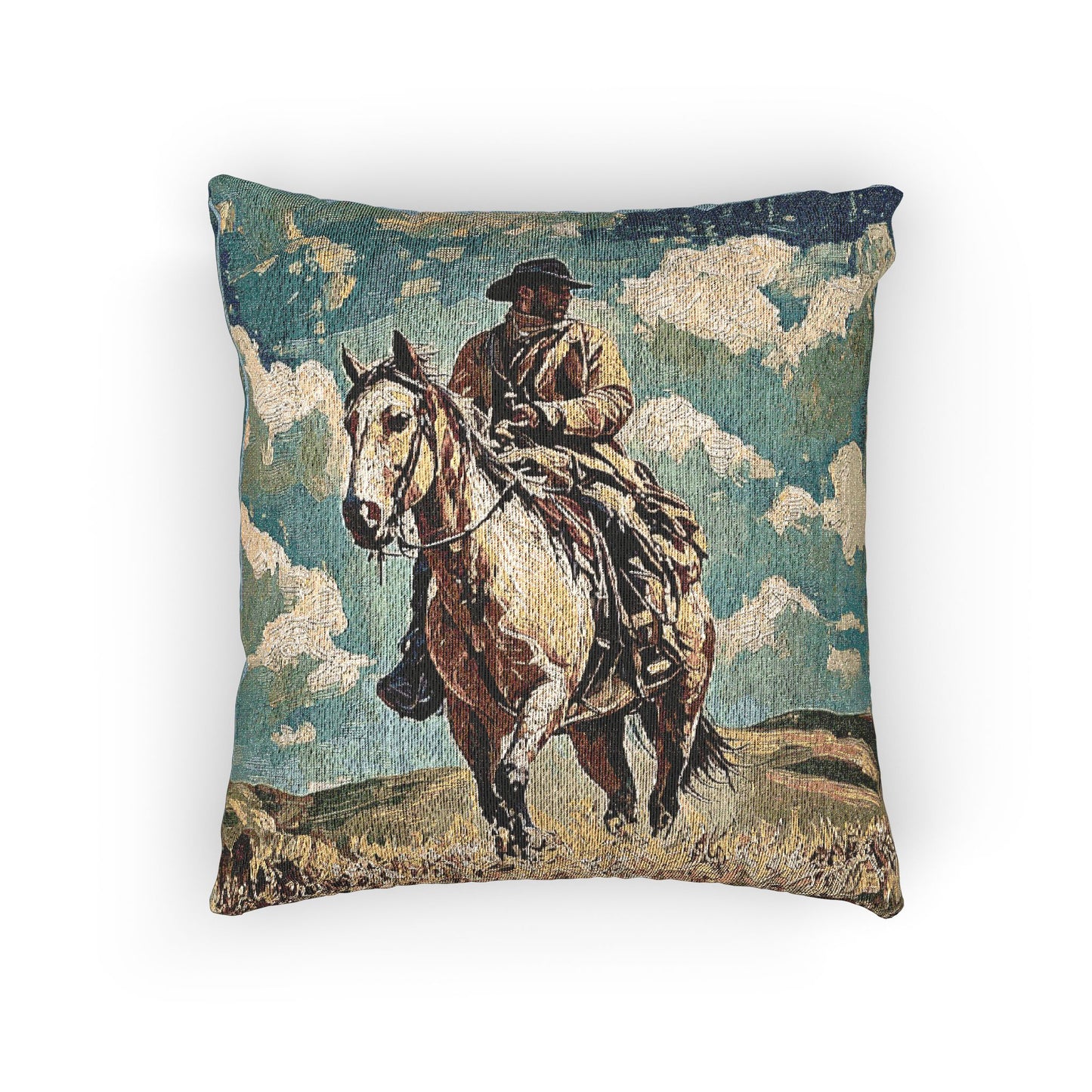 Woven Pillow - Vintage Cowboy on Horse Tapestry Throw Pillow