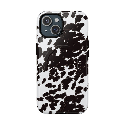 Cow Print Tough Magnetic Phone Case — Black & White Protective MagSafe Cover