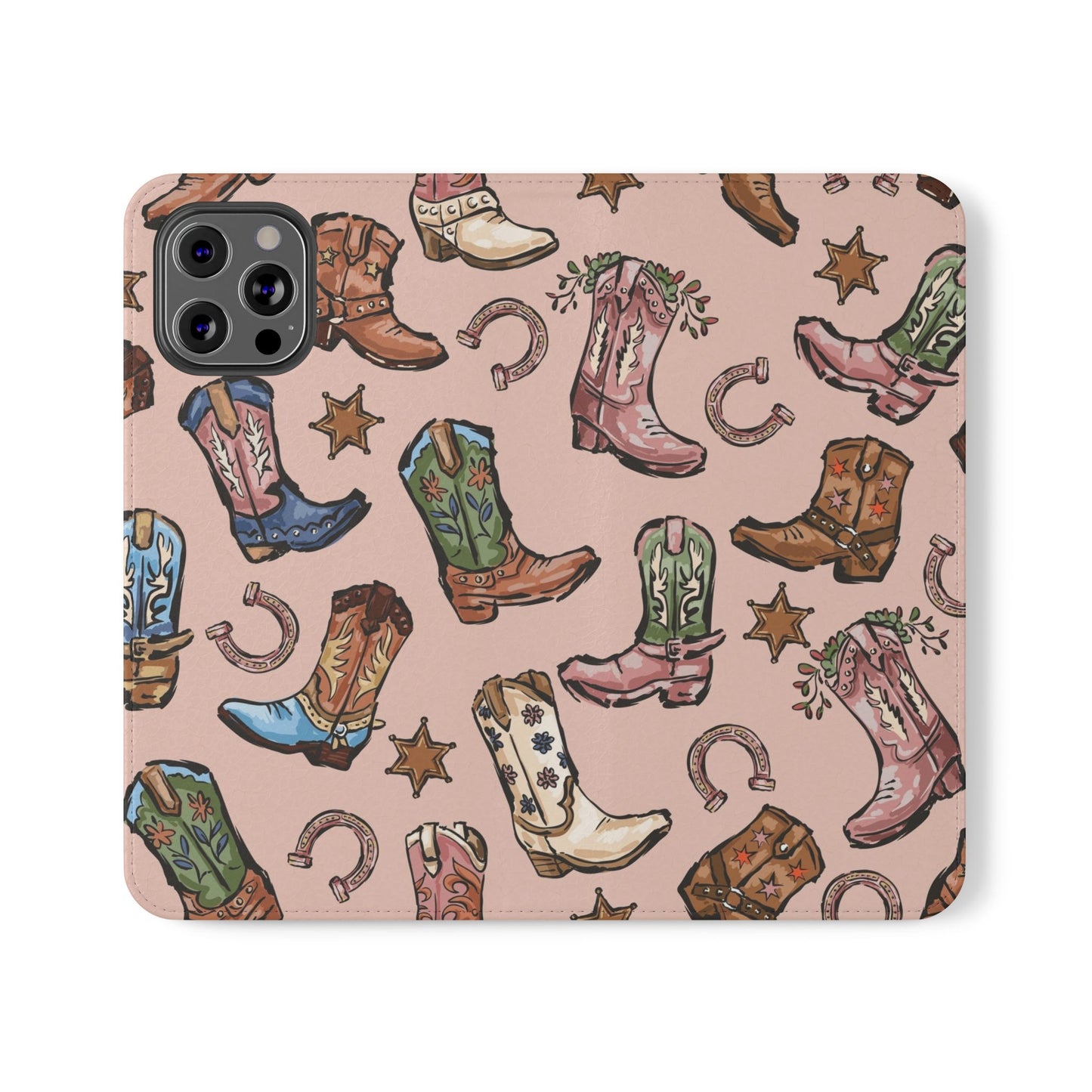 Western Boots Flip Wallet Phone Cases Pink