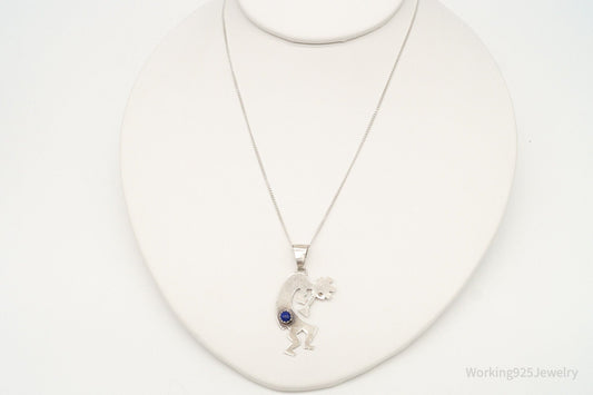 Vintage Native America Lapis Lazuli Dancing Kokopelli Sterling Silver Necklace