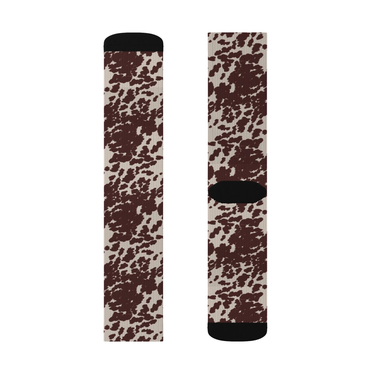 Brown Cowhide Pattern Sublimation Socks — Animal Print Crew Socks