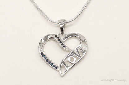 Sapphire Heart "LOVE" Sterling Silver Necklace