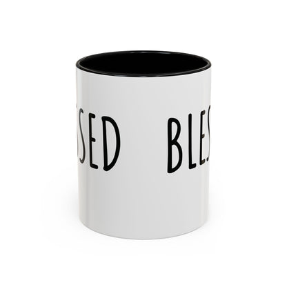 Blessed Farmhouse Mug with Black Handle, Rae Dunn Inspired - Cottage Style Coffee Mug