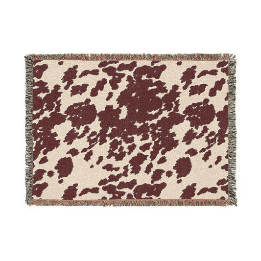 Cowhide Brown Cozy Woven Blanket for Home, Throw Blanket, Warm Gift, Living Room Decor, Bohemian Style, Perfect for Winter, Picnic Blanket
