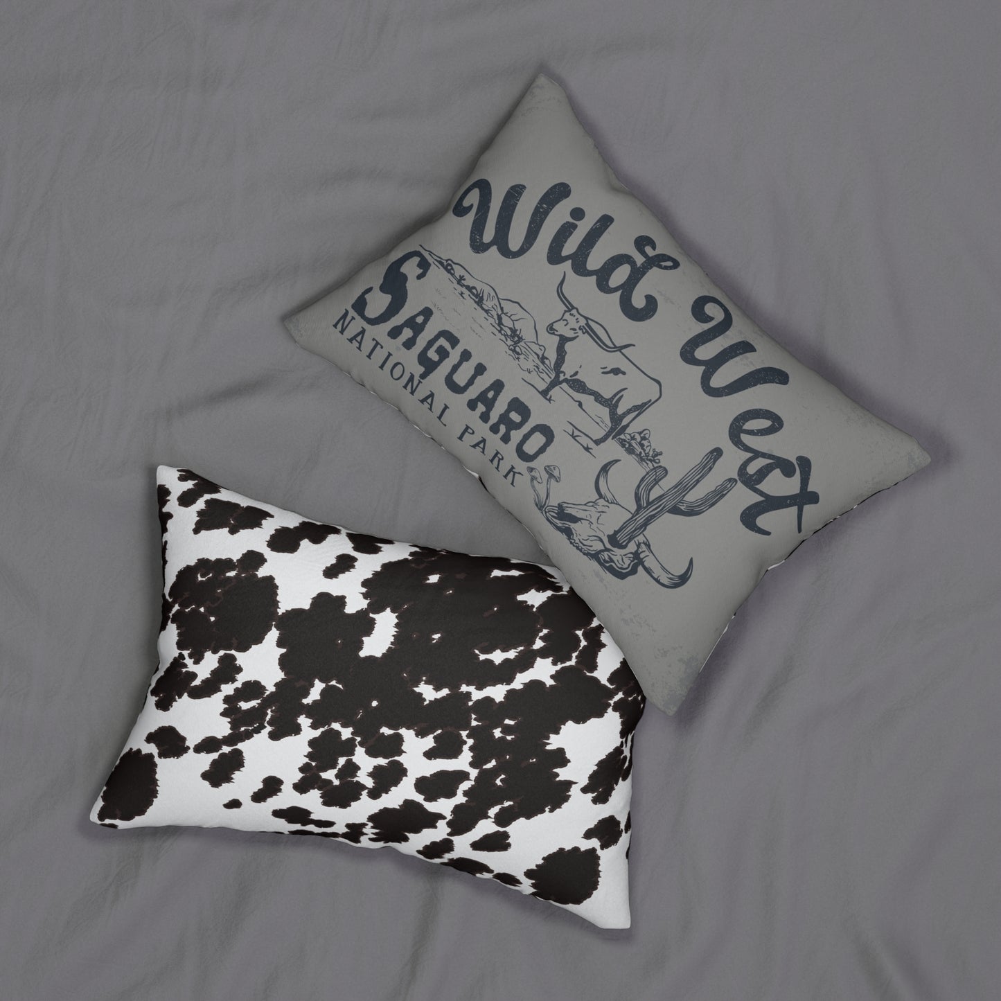 Wild West Saguaro Lumbar Pillow — Cowboy Cowhide Accent Cushion