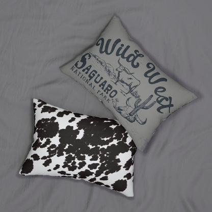 Wild West Saguaro Lumbar Pillow — Cowboy Cowhide Accent Cushion