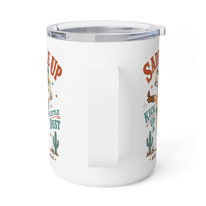 Western Coffee Mug – “Saddle Up” 10oz Insulated Travel Mug with Retro Cowboy Design
