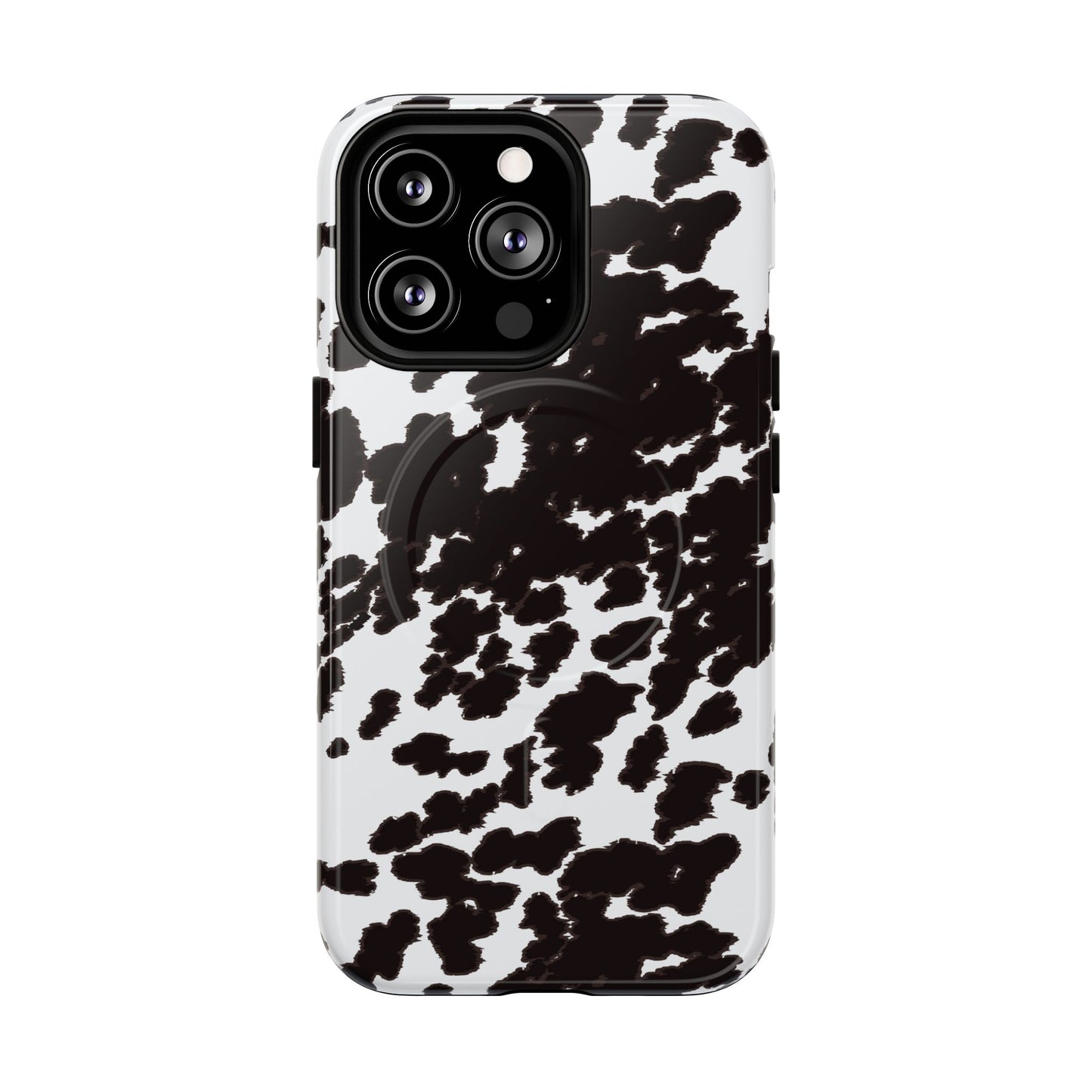 Cow Print Tough Magnetic Phone Case — Black & White Protective MagSafe Cover