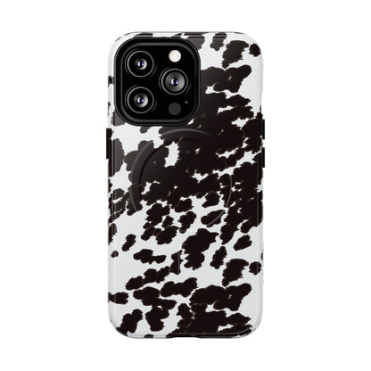 Cow Print Tough Magnetic Phone Case — Black & White Protective MagSafe Cover