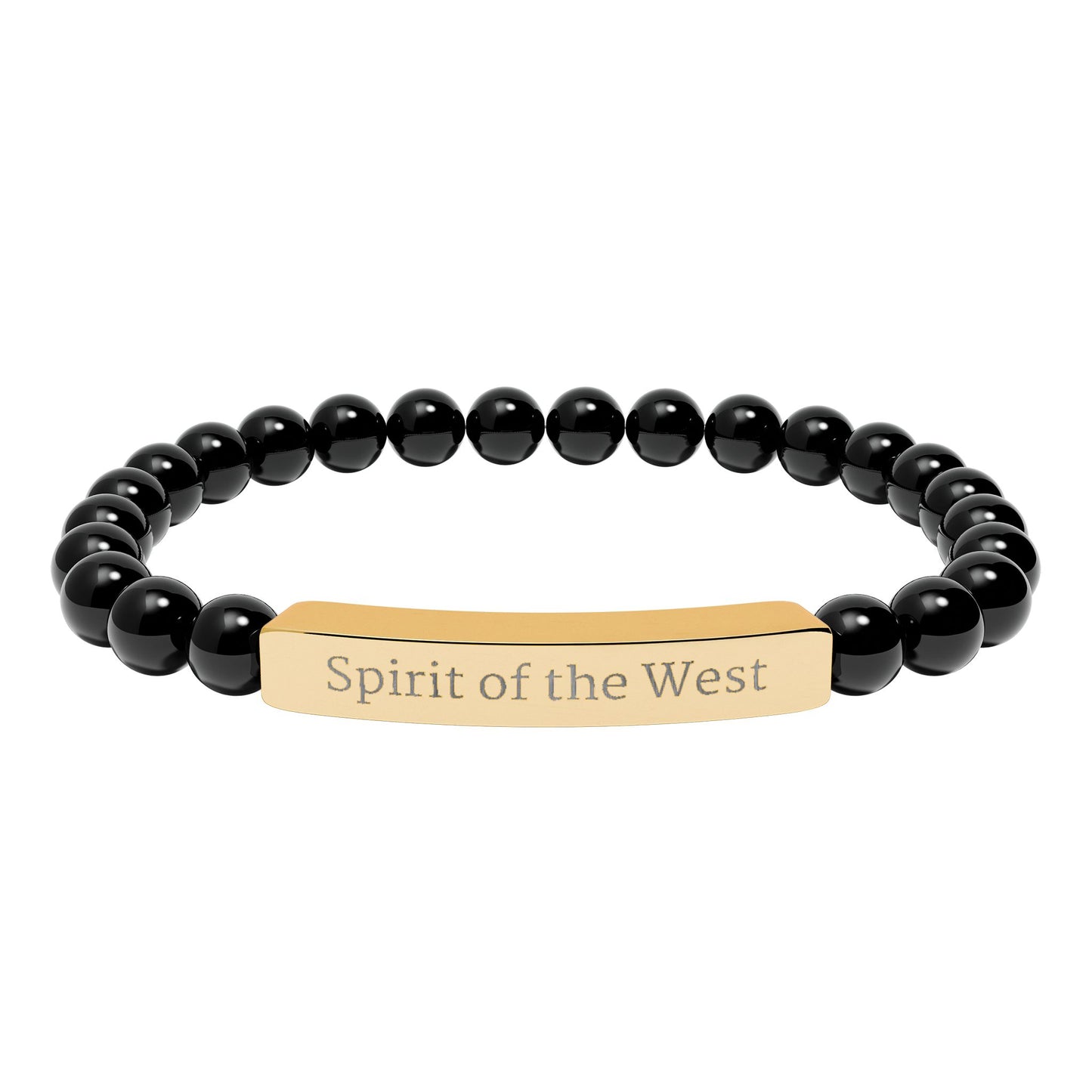 Engraved Natural Stone Stretch Bracelet — 'Spirit of the West' Beaded Bar Bracelet